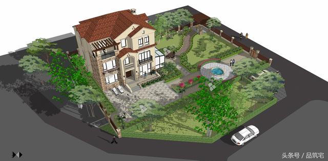 12X10三層西班牙風(fēng)格別墅圖，戶型方正、緊湊實用，有露臺有陽光房有院子，一家共享天倫~