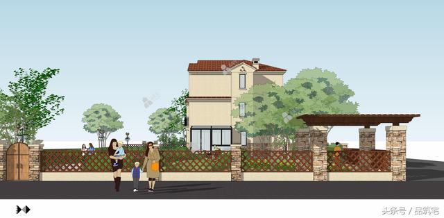 12X10三層西班牙風(fēng)格別墅圖，戶型方正、緊湊實用，有露臺有陽光房有院子，一家共享天倫~