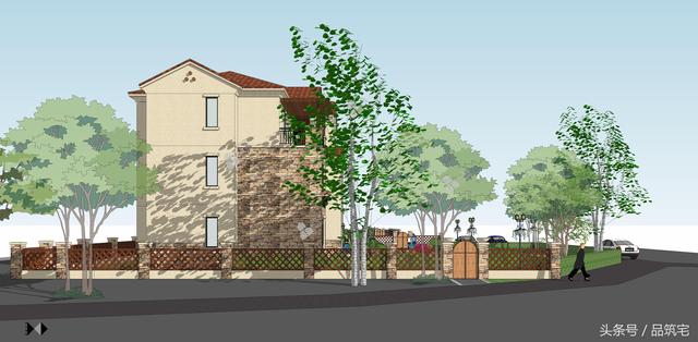 12X10三層西班牙風(fēng)格別墅圖，戶型方正、緊湊實用，有露臺有陽光房有院子，一家共享天倫~