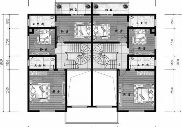17*13米60萬(wàn)1廳6臥三層雙拼別墅設(shè)計(jì)圖帶挑空客廳+旋轉(zhuǎn)樓梯，不知是不是你喜歡的戶型設(shè)計(jì)呢？