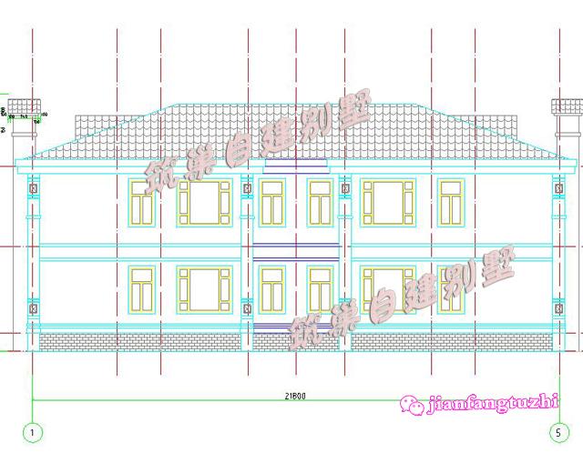 二層農村兄弟雙拼房別墅設計圖效果圖，總面積450平方米22x11米，對稱設計彰顯房屋的氣勢
