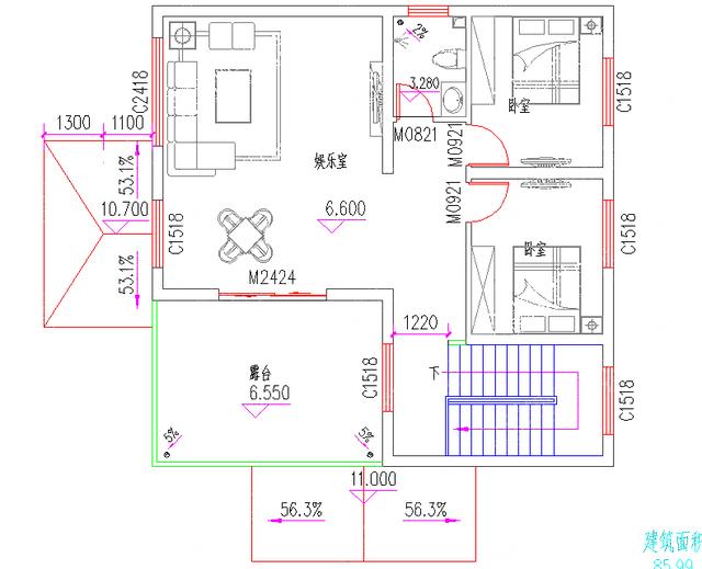 三層3廳6臥別墅圖紙，占地100平造價(jià)40萬(wàn)左右，地下室+挑空客廳+娛樂(lè)室