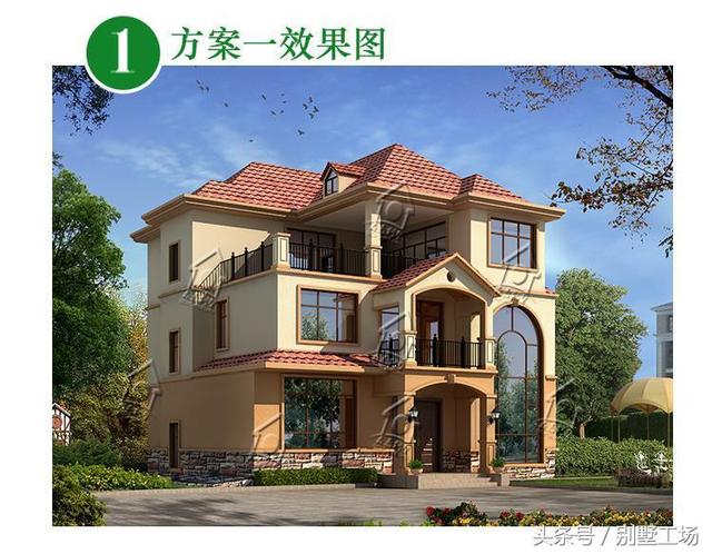 造價(jià)46萬(wàn)農(nóng)村三層別墅圖，外觀立體有層次，帶地下室閣樓