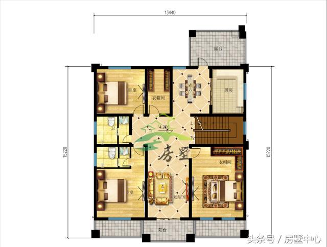 適用于兩代人居住的三層別墅圖，門第建造非常漂亮，內(nèi)部功能區(qū)齊全