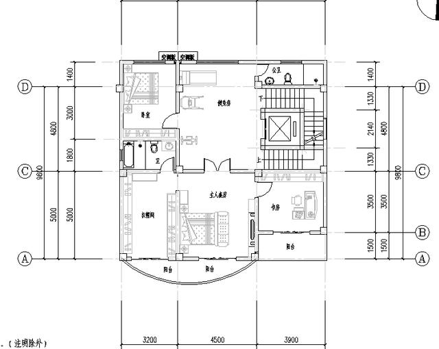 四層農(nóng)村別墅設(shè)計(jì)圖帶車庫陽臺(tái)書房衣帽間