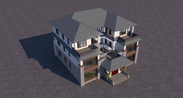 三層新中式別墅合院設(shè)計圖，階梯式外觀時尚大氣，內(nèi)部功能房齊全