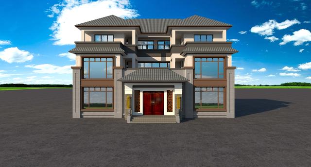 三層新中式別墅合院設(shè)計圖，階梯式外觀時尚大氣，內(nèi)部功能房齊全