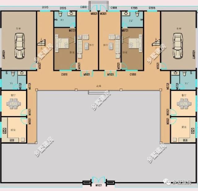 50萬(wàn)農(nóng)村四合院雙拼別墅設(shè)計(jì)圖，小院露臺(tái)車庫(kù)一應(yīng)俱全