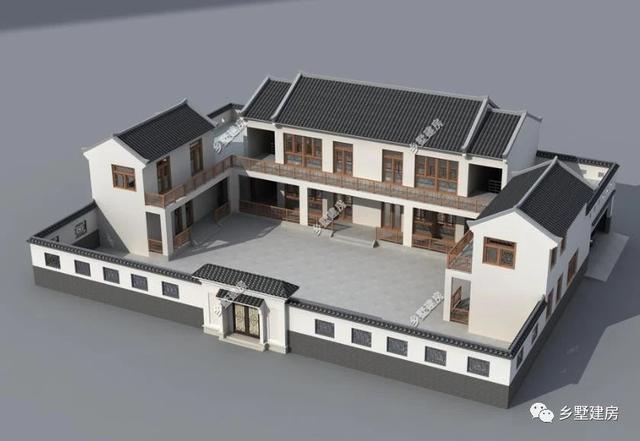 50萬(wàn)農(nóng)村四合院雙拼別墅設(shè)計(jì)圖，小院露臺(tái)車庫(kù)一應(yīng)俱全