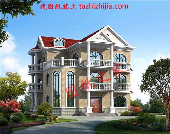 最新農(nóng)村三層樓房設(shè)計(jì)圖紙，客廳中空，采用暖黃色為主色