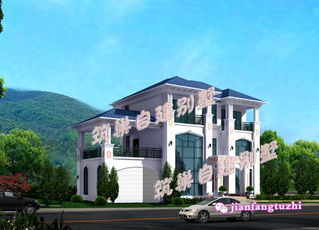 三層豪華農(nóng)村別墅全套設(shè)計(jì)圖，帶雙車(chē)庫(kù)，18x13米。