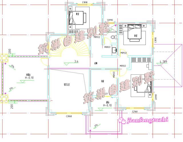 三層豪華農(nóng)村別墅全套設(shè)計(jì)圖，帶雙車(chē)庫(kù)，18x13米。