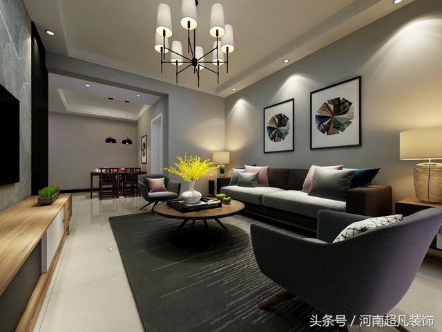 120平現(xiàn)代簡(jiǎn)約的裝修效果圖，撥動(dòng)你的心弦，邊線條都很硬朗，空間大方簡(jiǎn)約，讓人心曠神怡