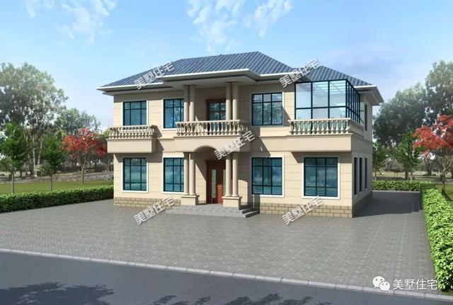 外觀精致的二層別墅設計圖，大客廳+陽光房，盡享陽光鄉(xiāng)村生活