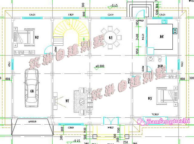 2層農(nóng)村自建房設計圖帶車庫別墅效果圖，面寬20米前后門設計，整體盡顯素雅高檔