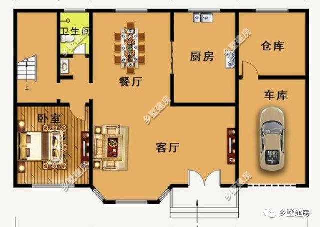 外觀簡單明了，帶挑空客廳、大露臺和車庫的農(nóng)村自建別墅設(shè)計圖，你想要的樣子它都有