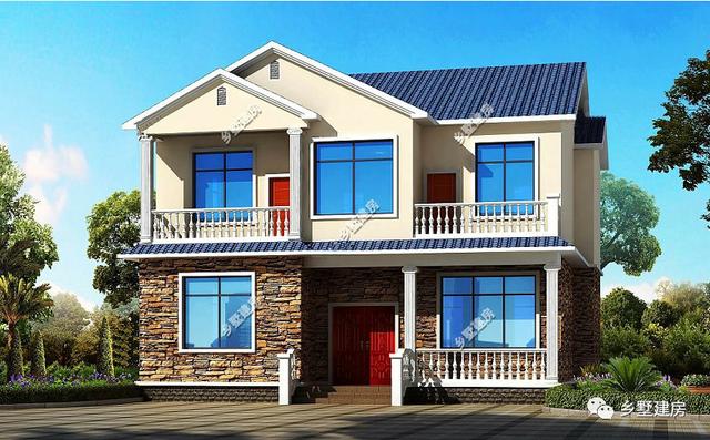 外觀簡單明了，帶挑空客廳、大露臺和車庫的農(nóng)村自建別墅設(shè)計圖，你想要的樣子它都有