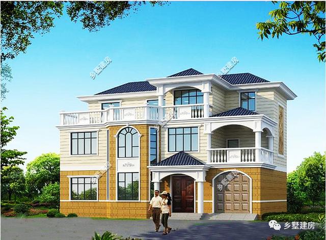 外觀簡單明了，帶挑空客廳、大露臺和車庫的農(nóng)村自建別墅設(shè)計圖，你想要的樣子它都有