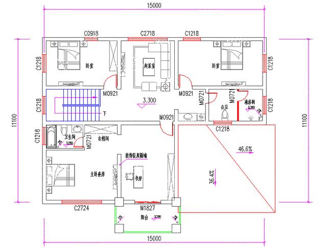 28萬15×11米3廳5臥帶主臥套房二層獨棟別墅設計效果圖，戶型雅觀精致