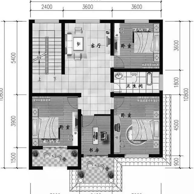 30萬占地100㎡4廳6臥三層別墅設(shè)計圖,整體外觀簡約而氣質(zhì)流露，坡屋頂設(shè)計增加美感