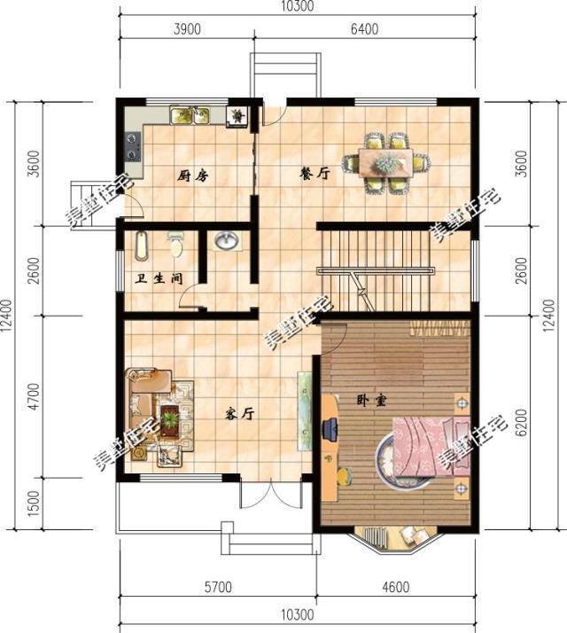 占地125平農(nóng)村歐式別墅設(shè)計(jì)圖，7室2廳帶書房，最大的一個(gè)亮點(diǎn)就是三樓有一個(gè)超大的露臺(tái)