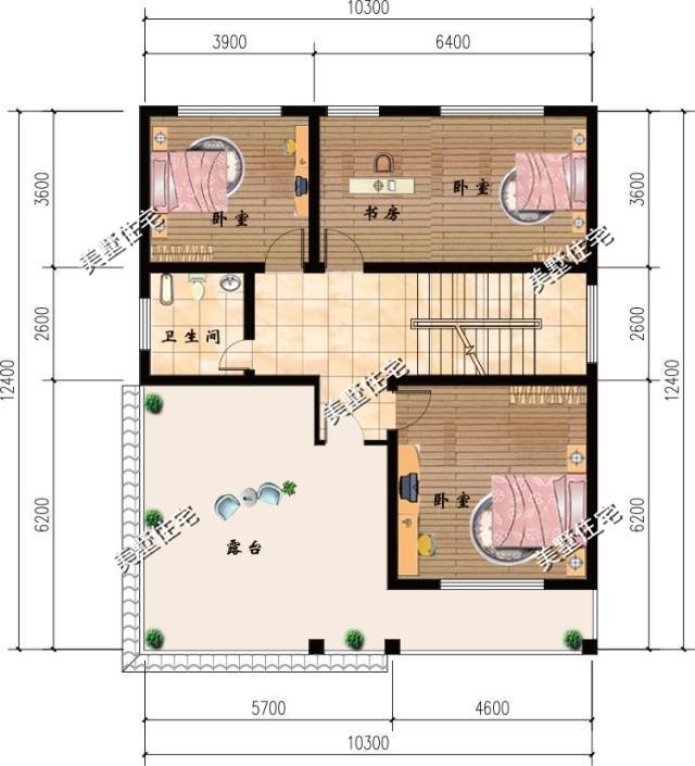 占地125平農(nóng)村歐式別墅設(shè)計(jì)圖，7室2廳帶書房，最大的一個(gè)亮點(diǎn)就是三樓有一個(gè)超大的露臺(tái)