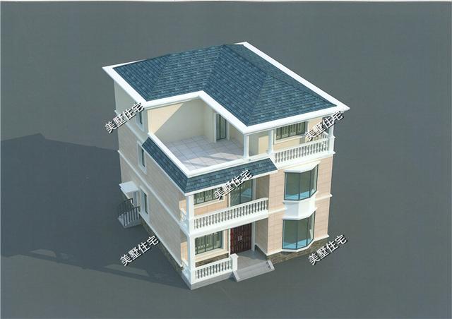 占地125平農(nóng)村歐式別墅設(shè)計(jì)圖，7室2廳帶書房，最大的一個(gè)亮點(diǎn)就是三樓有一個(gè)超大的露臺(tái)