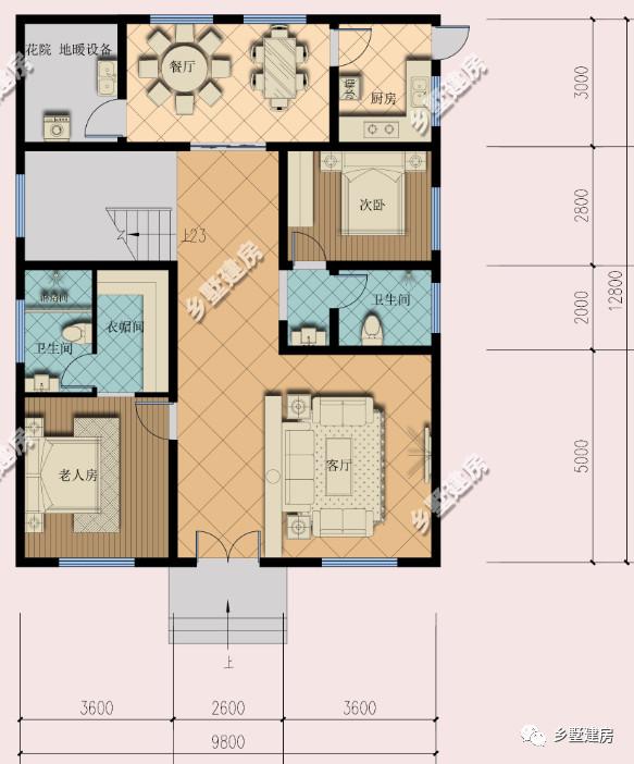 農(nóng)村中式別墅設(shè)計(jì)圖，帶佛堂、茶室、花院，9X12米，造價(jià)只要38萬！