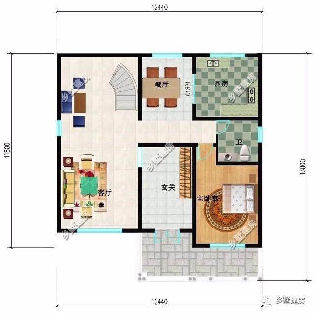 農(nóng)村三層別墅設(shè)計(jì)圖，挑空客廳樓上樓，書房露臺(tái)應(yīng)有盡有，造價(jià)只要48萬