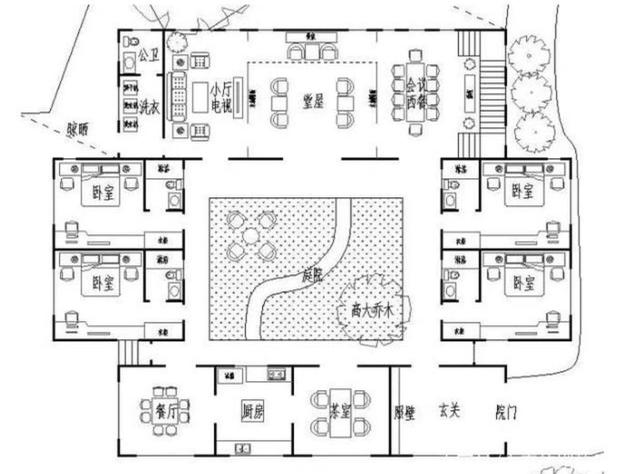 傳統(tǒng)中式四合院別墅設(shè)計圖，農(nóng)村自建房的優(yōu)選，你需要的它都有