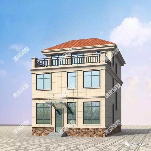 8.5×14.8米三層農(nóng)村別墅設(shè)計(jì)圖，宅基地面寬小，設(shè)計(jì)合理。