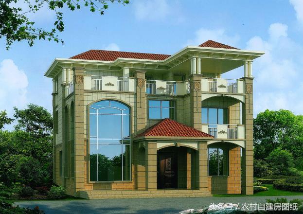 三層農(nóng)村豪華別墅設(shè)計圖，12X10米，主體造價40萬，裝修80萬，全村第一豪