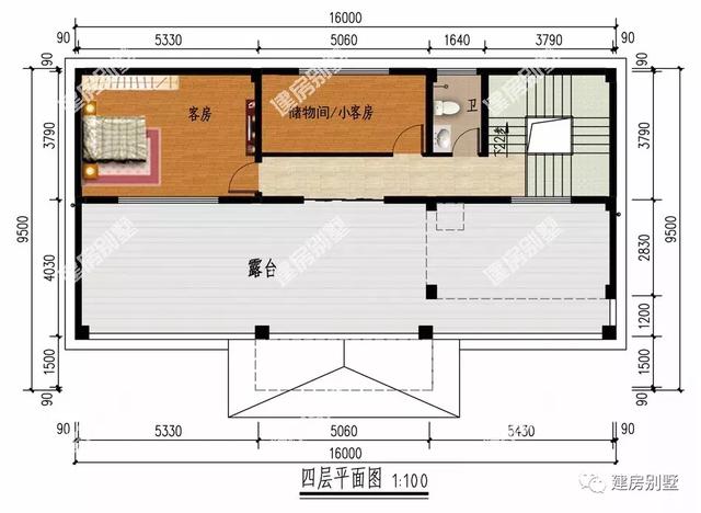 四層別墅設(shè)計圖，16×9.5米，外觀氣派，內(nèi)設(shè)小臺階，由里到外都很有檔次