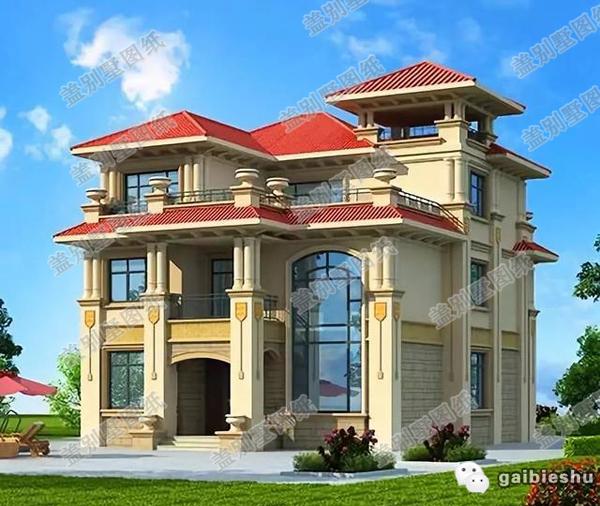 12×14米復式三層別墅設計圖，豪華氣派，時尚耐看，帶涼亭。