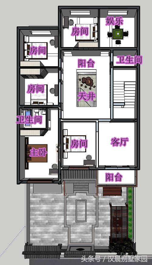 12X17米經(jīng)典新中式三層別墅設(shè)計圖，車庫+院子+堂屋，完美布局低調(diào)內(nèi)涵！