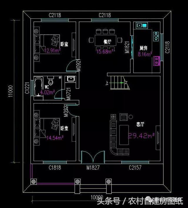 7款小戶型二層農(nóng)村別墅圖，5款帶堂屋，占地100平左右