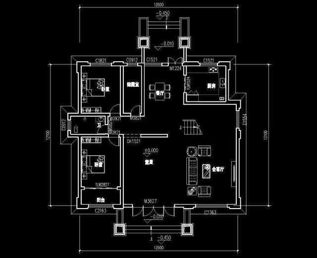 造價(jià)40萬3廳7臥開間進(jìn)深13.5×12.1帶堂屋復(fù)式三層別墅設(shè)計(jì)圖