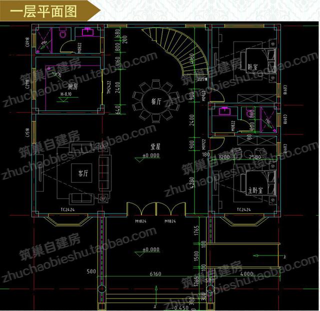 2款奢華三層開間面寬約15米農(nóng)村私家別墅施工設(shè)計圖效果圖，帶有多個超大落地窗