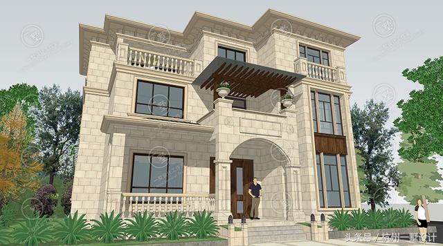 45萬占地137m2三層歐式別墅圖，3廳7臥帶活動室，室內(nèi)布局緊湊，功能完善齊全，實用美觀。