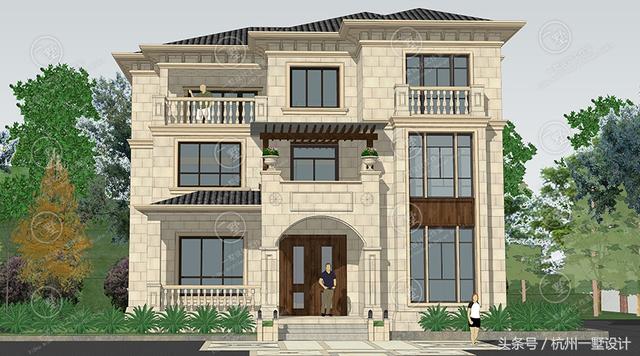 45萬占地137m2三層歐式別墅圖，3廳7臥帶活動室，室內(nèi)布局緊湊，功能完善齊全，實用美觀。