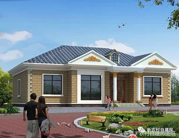 一層農(nóng)村自建別墅圖，帶閣樓和堂屋，5間臥室和4間臥室，給父母養(yǎng)老的最佳選擇