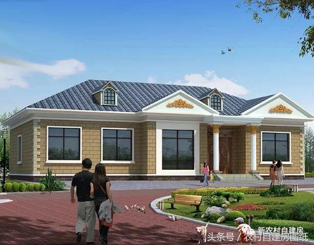 一層農(nóng)村自建別墅圖，帶閣樓和堂屋，5間臥室和4間臥室，給父母養(yǎng)老的最佳選擇