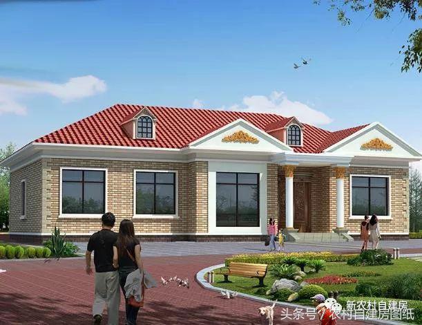 一層農(nóng)村自建別墅圖，帶閣樓和堂屋，5間臥室和4間臥室，給父母養(yǎng)老的最佳選擇