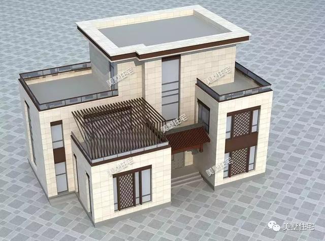 平屋頂新中式農(nóng)村自建別墅圖，既有現(xiàn)代風(fēng)格的簡約又有傳統(tǒng)元素的雋永