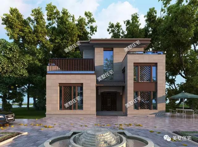 平屋頂新中式農(nóng)村自建別墅圖，既有現(xiàn)代風(fēng)格的簡約又有傳統(tǒng)元素的雋永