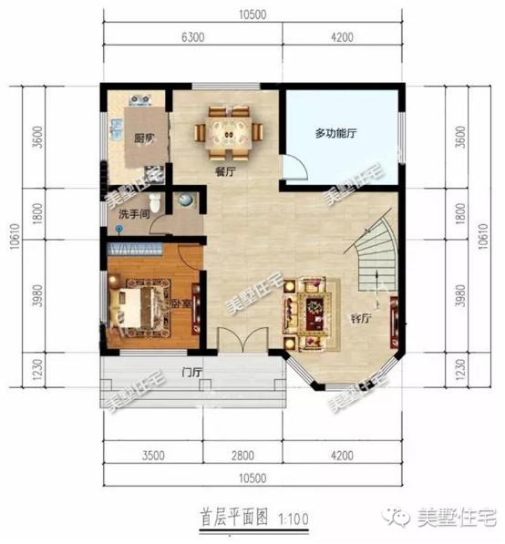 10X10米二層別墅設(shè)計圖，4室2衛(wèi)+挑空客廳，方正戶型財運滾滾來