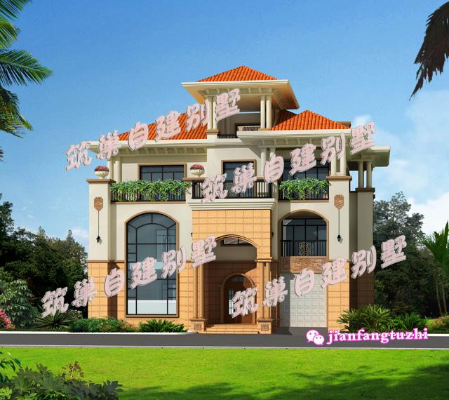 15x12米多陽臺環(huán)保舒適帶閣樓豪華美觀的三層別墅設(shè)計圖效果圖