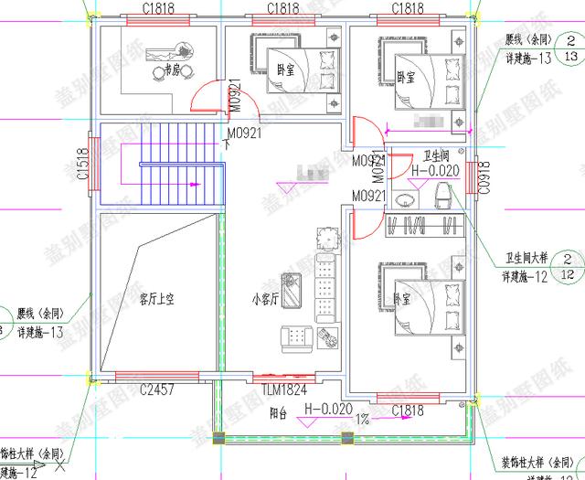 11×11二層帶挑空客廳農(nóng)村小別墅施工效果圖，采用磚混結(jié)構(gòu)，主體造價20萬！