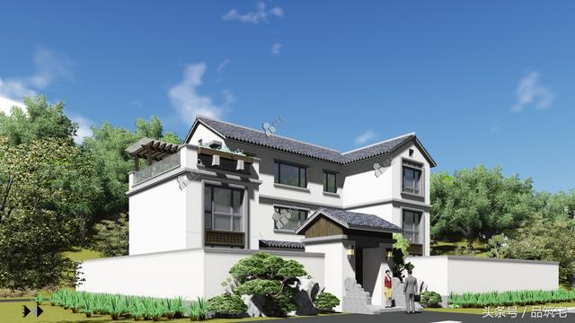 三層中式別墅設(shè)計(jì)圖，綠水青山白墻黛瓦，鄉(xiāng)間恬淡生活躍然眼前