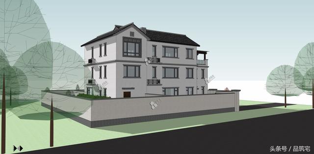 三層中式別墅設(shè)計(jì)圖，綠水青山白墻黛瓦，鄉(xiāng)間恬淡生活躍然眼前